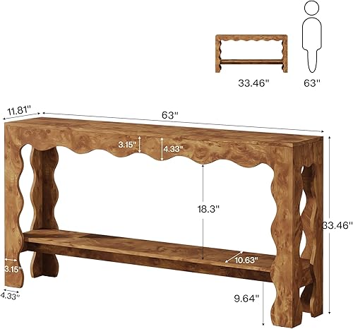Miniatura 2 de Tribesigns Mesa de entrada larga estrecha de 63 pulgadas, mesa consola moderna de 2 niveles con almacenamiento y patas festoneadas, mesa de sofá