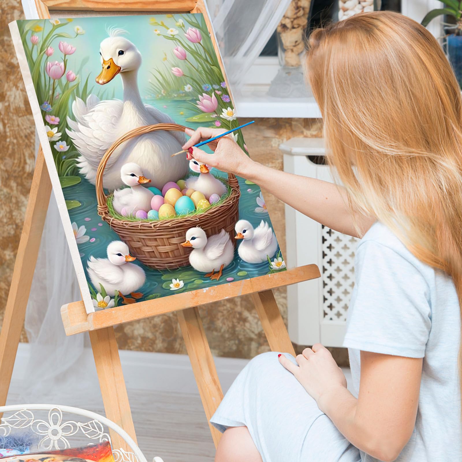 Lxmsja Pintar por Numeros Pato Adultos con Marco, DIY Cuadros para Pintar Pascua Colorear por Números Lienzos, Pintura Acrilica Manualidades Adulto Decoracion Hogar Pared 20x30cm — view 3