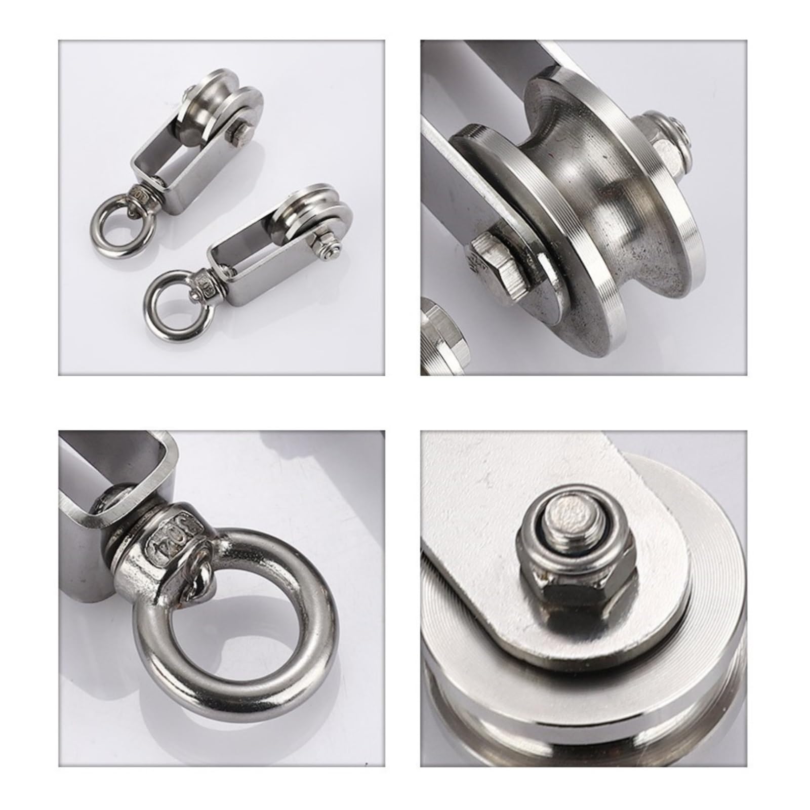 Bloque de polea de una sola polea de giratorio, Rueda de polea tipo U de 34 mm for cuerda de acero inoxidable
