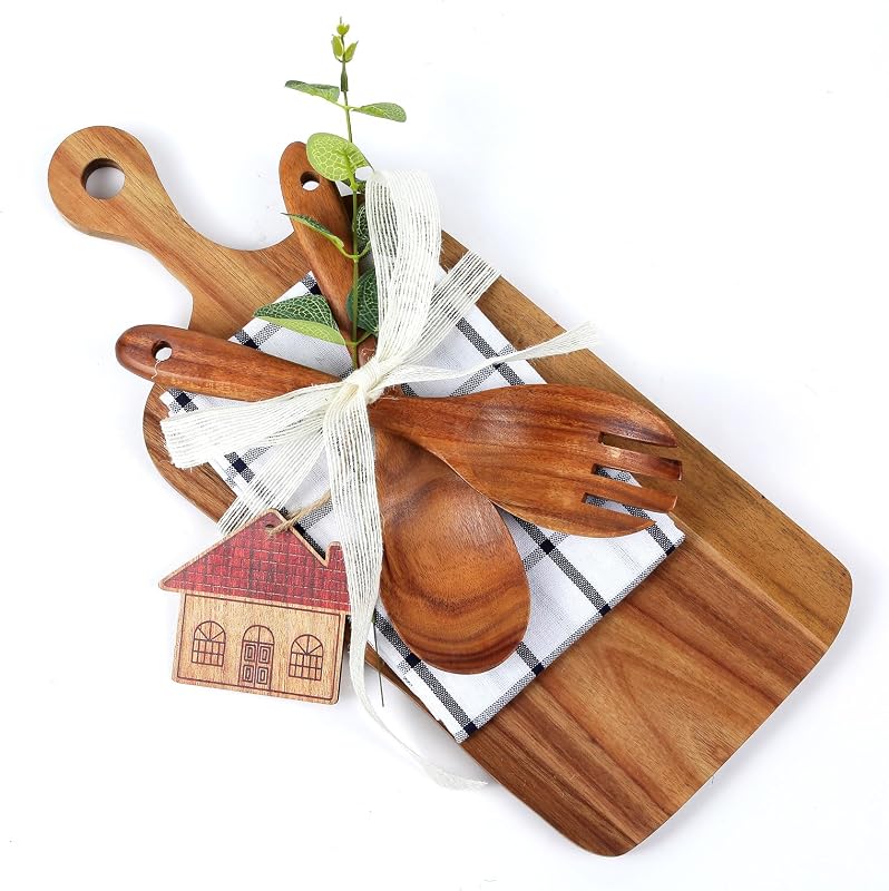 ¡El regalo perfecto para inauguración de la casa! Juego de tablas de cortar de madera con utensilios y servilleta, embutidos, queso, bandeja para servir para nuevo hogar, decoración de cocina
