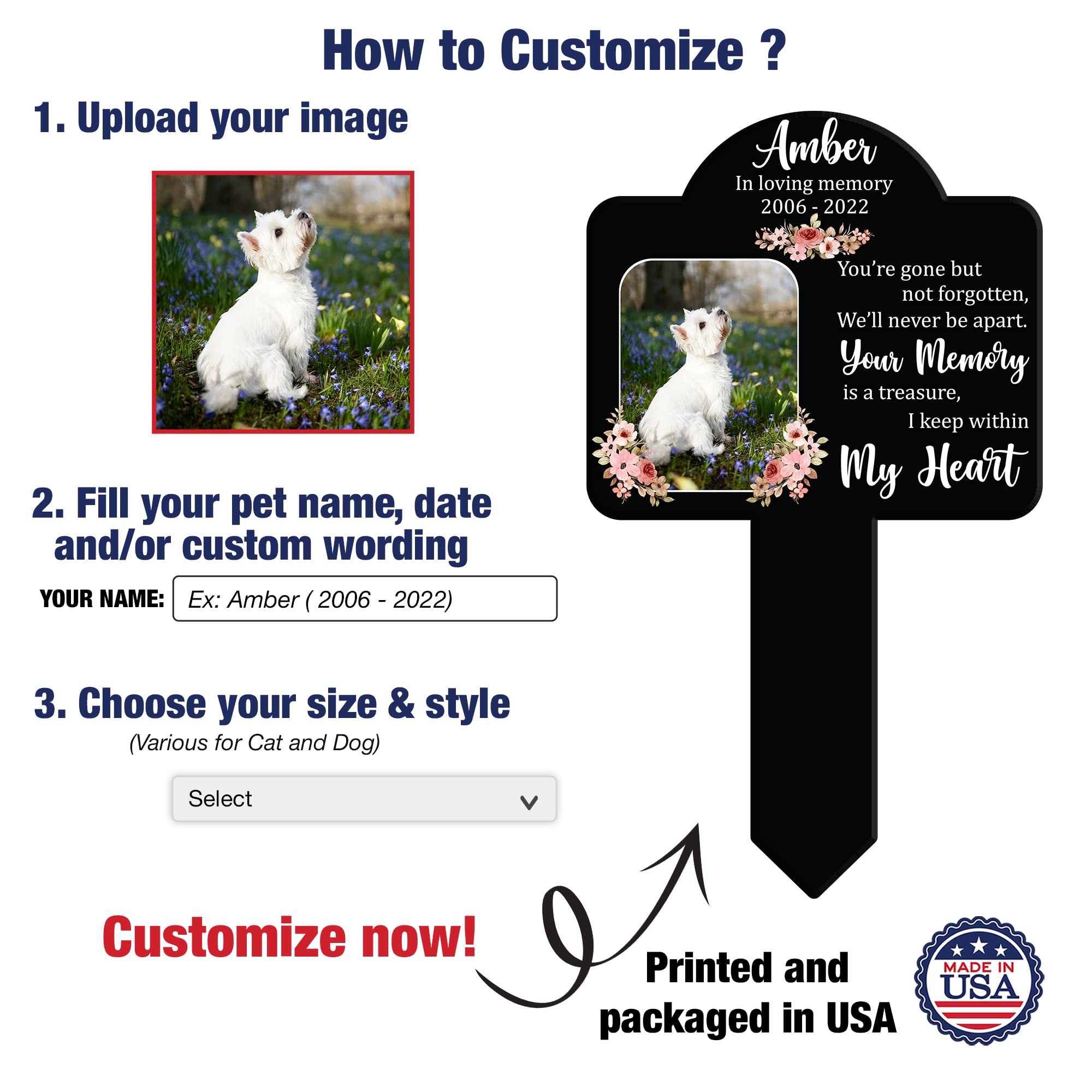 Bfi Gift Personalized Pet Grave Markers - Outdoor Garden Cross Stake Memorial Keepsake for Loss of Dog or Cat