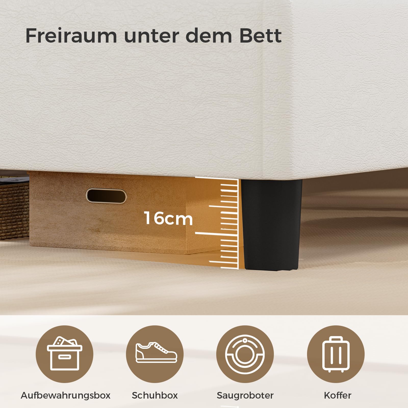 KIMENICH Bett 140 X 200 mit LED Beleuchtung, Polsterbett mit Steckdosen, Kopfteil mit Stauraum, Bettgestell mit Lattenrost, Schlafzimmer, PU weiß