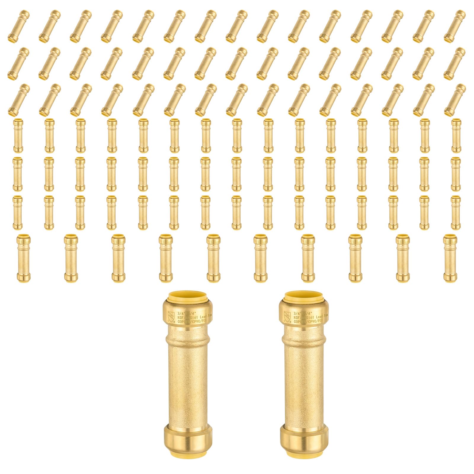 100 piezas de acoplamientos de ajuste a presión Foskan de 3/4 de pulgada, accesorios de latón LF, conexión a presión para tuberías PEX, cobre, C, PE-RT, con clip de desconexión para reparaciones de