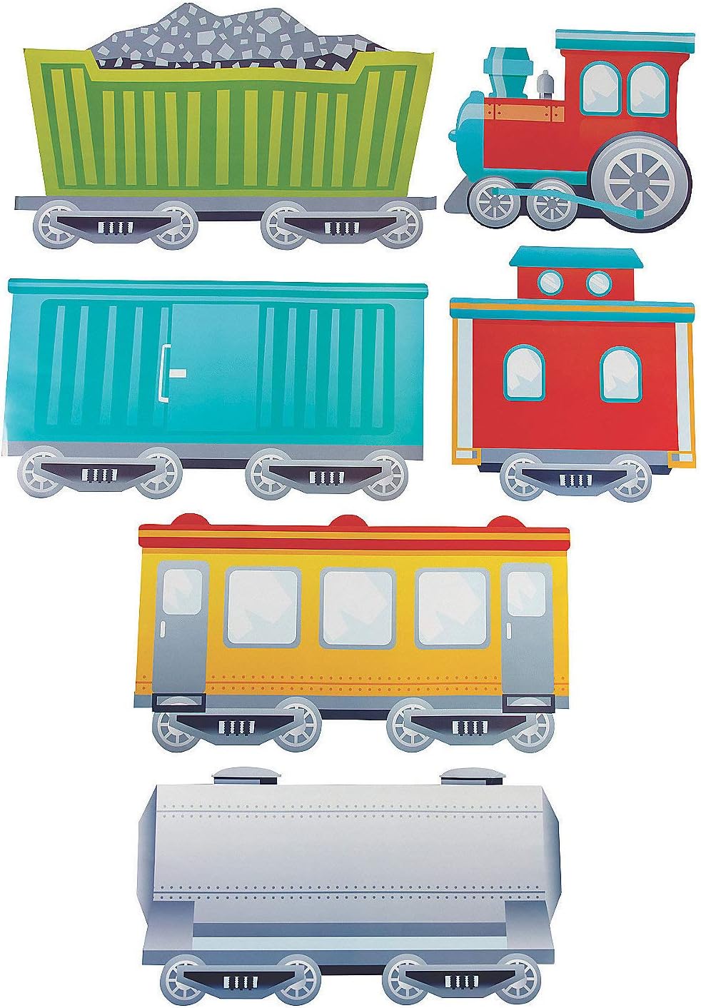 Large Train Cutouts - Birthday Party and Classroom Decor - 6 Pieces
