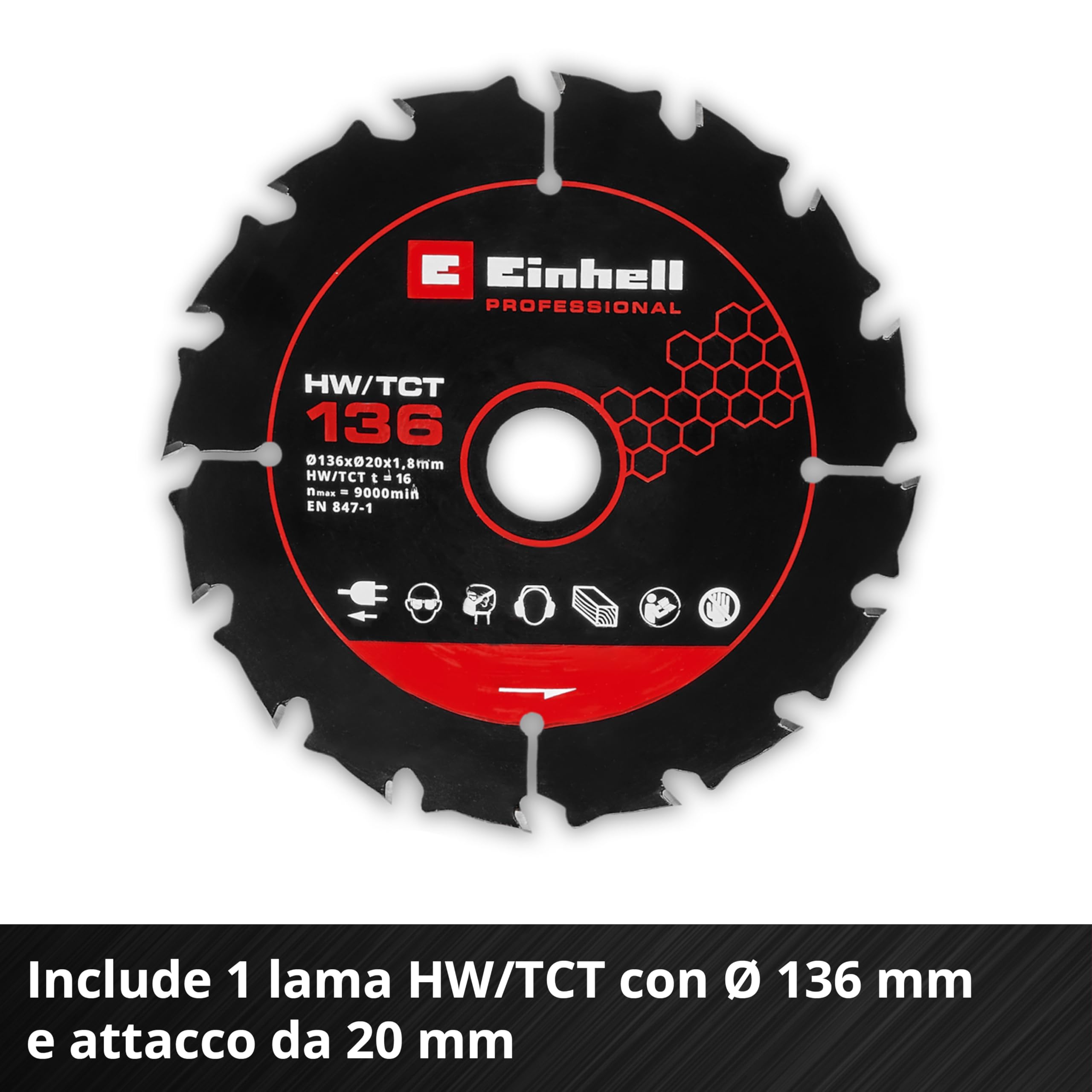 La sega circolare manuale Einhell Professional TP-CS 18/136-C Li BL - Solo Power X-Change (18 V, lama Ø 136 mm, Brushless, profondità di taglio 51 mm, installazione senza attrezzi, batteria esclusa)
