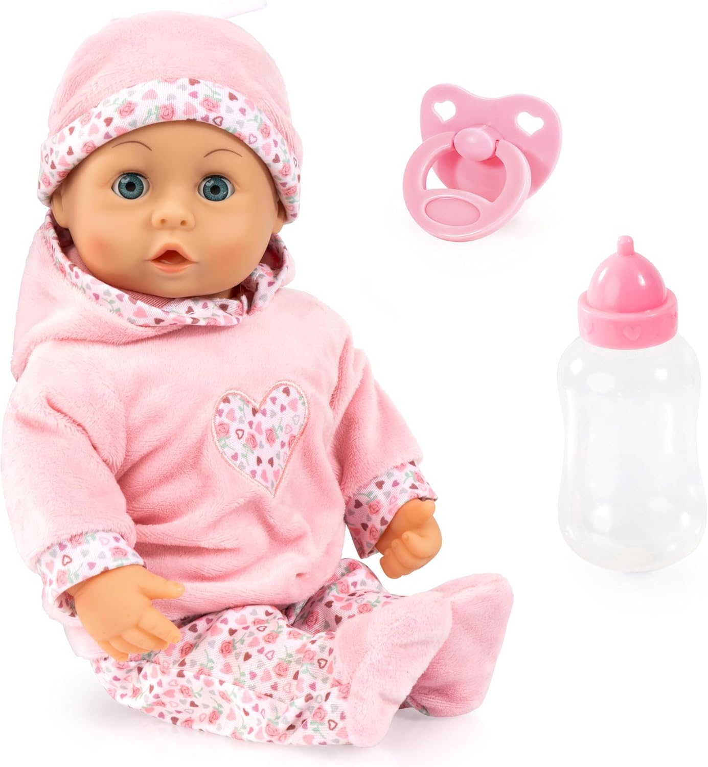 Bayer Design First Words Baby Doll 15 Inch Interactive Sounds Pink Hearts Outfit