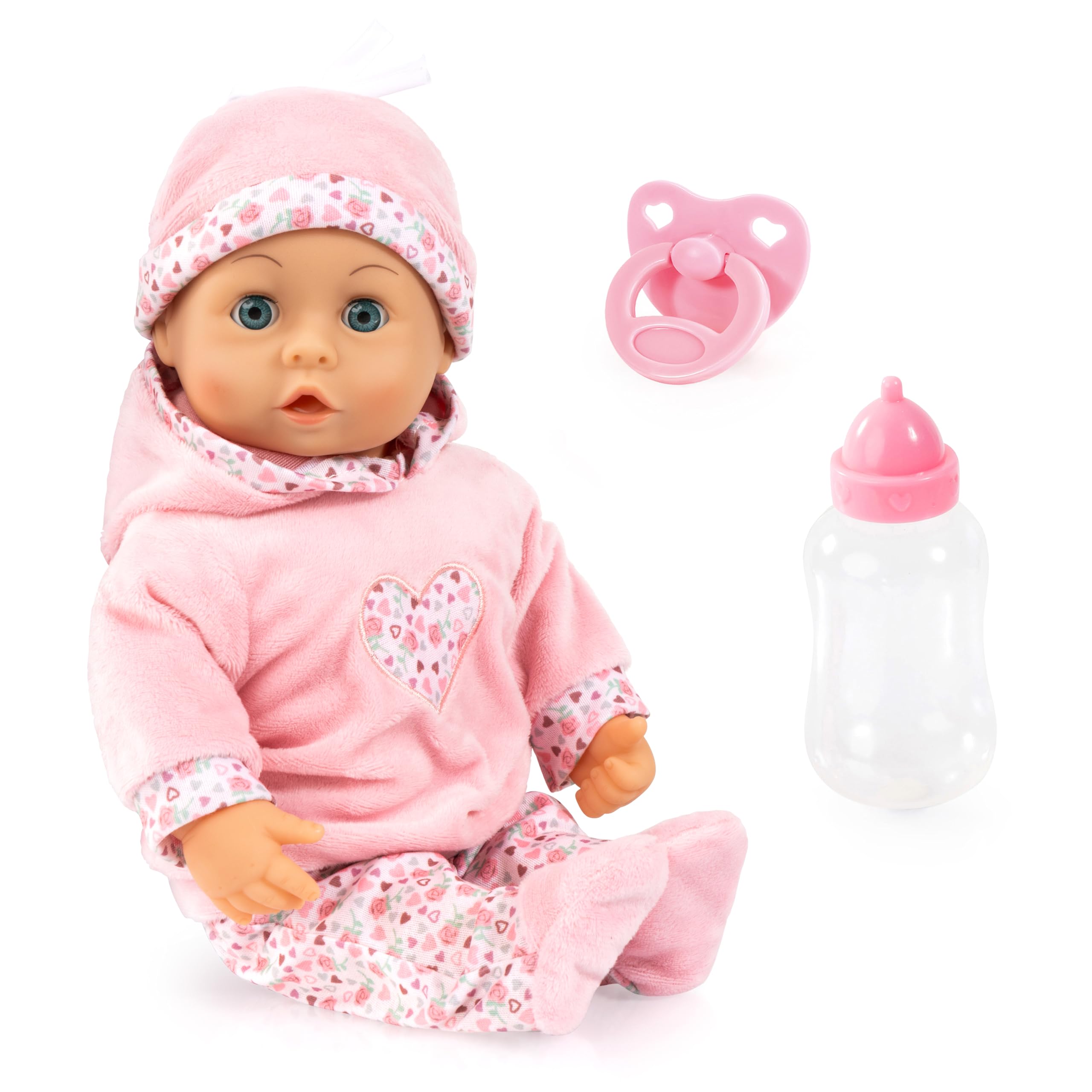Bayer Design First Words Baby Doll 15 Inch Interactive Sounds Pink Hearts Outfit