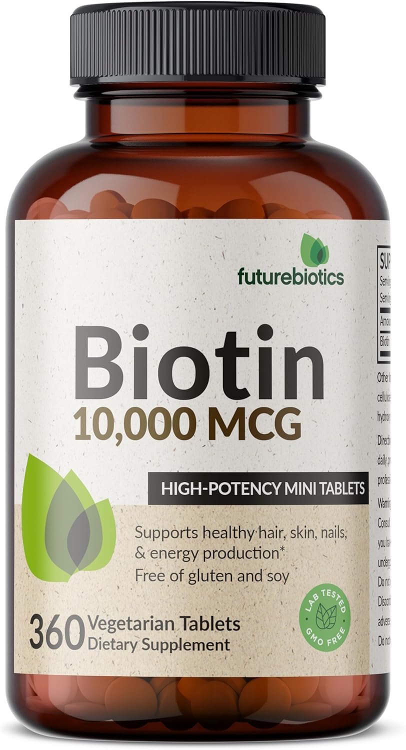 Futurebiotics Biotin 10,000 MCG High Potency Tablets Supports Healthy Hair, Skin & Nails & Energy Production, Non-GMO, 360 Vegetarian Tablets - Image 5