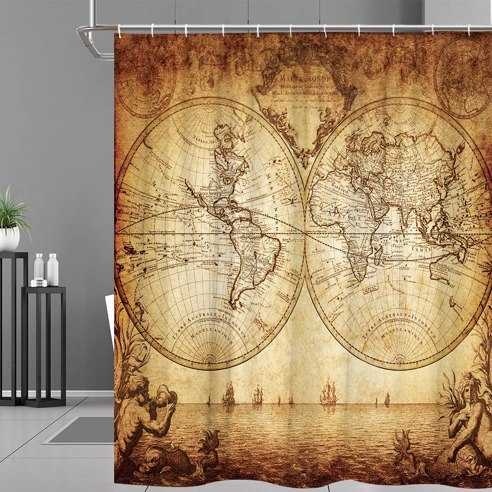 Buy Old World Shower Curtain Nautical Line Treasure Brown Retro