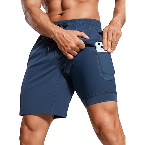 CRZ YOGA Men's 2 in 1 Running Shorts with Liner - 7'' Quick Dry for Workout Sports Athletic with Pockets