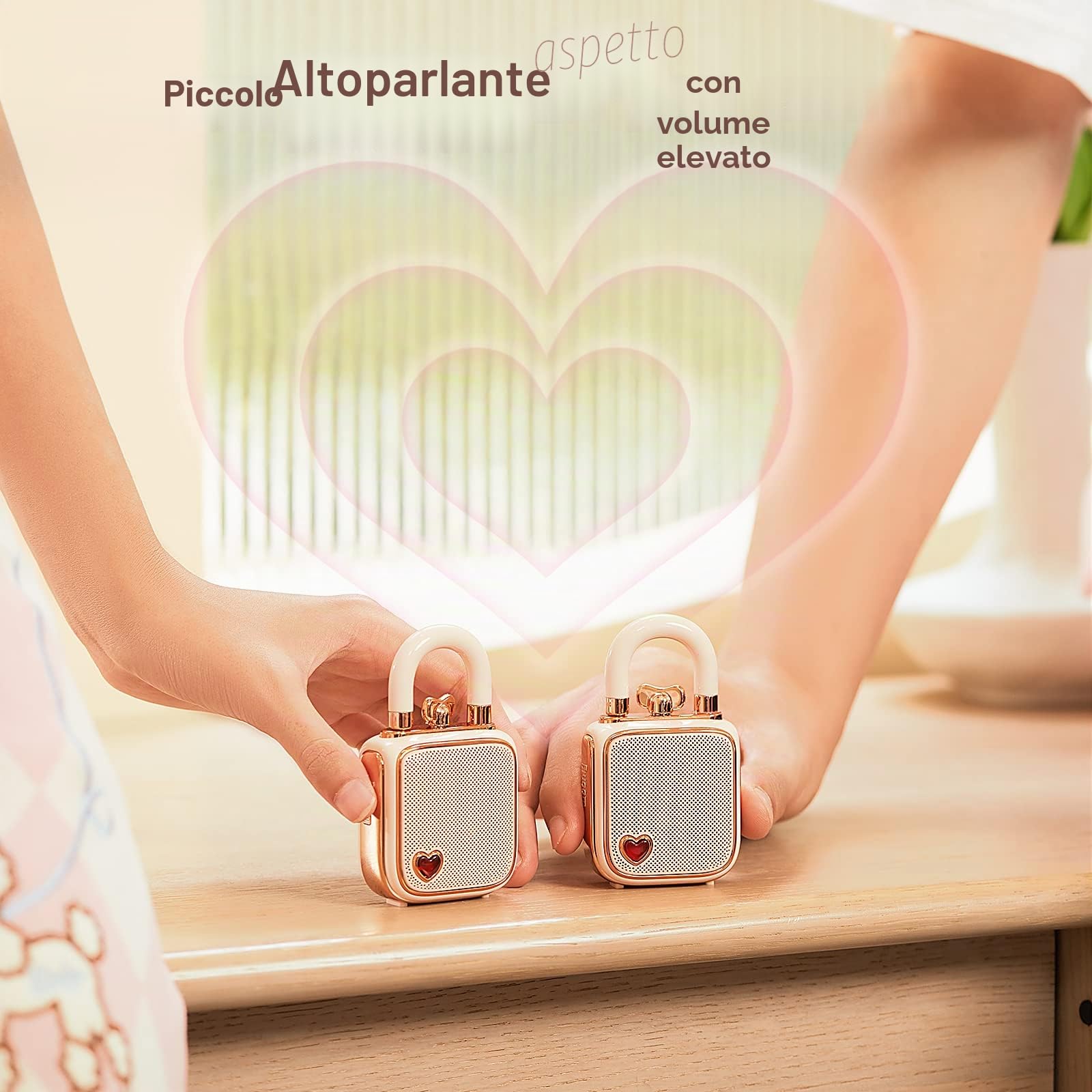 divoom Love-Lock, altoparlante Bluetooth, piccolo altoparlante portatile, wireless, stereo pairing retrò, decorazione da scrivania, per ragazze, rosa