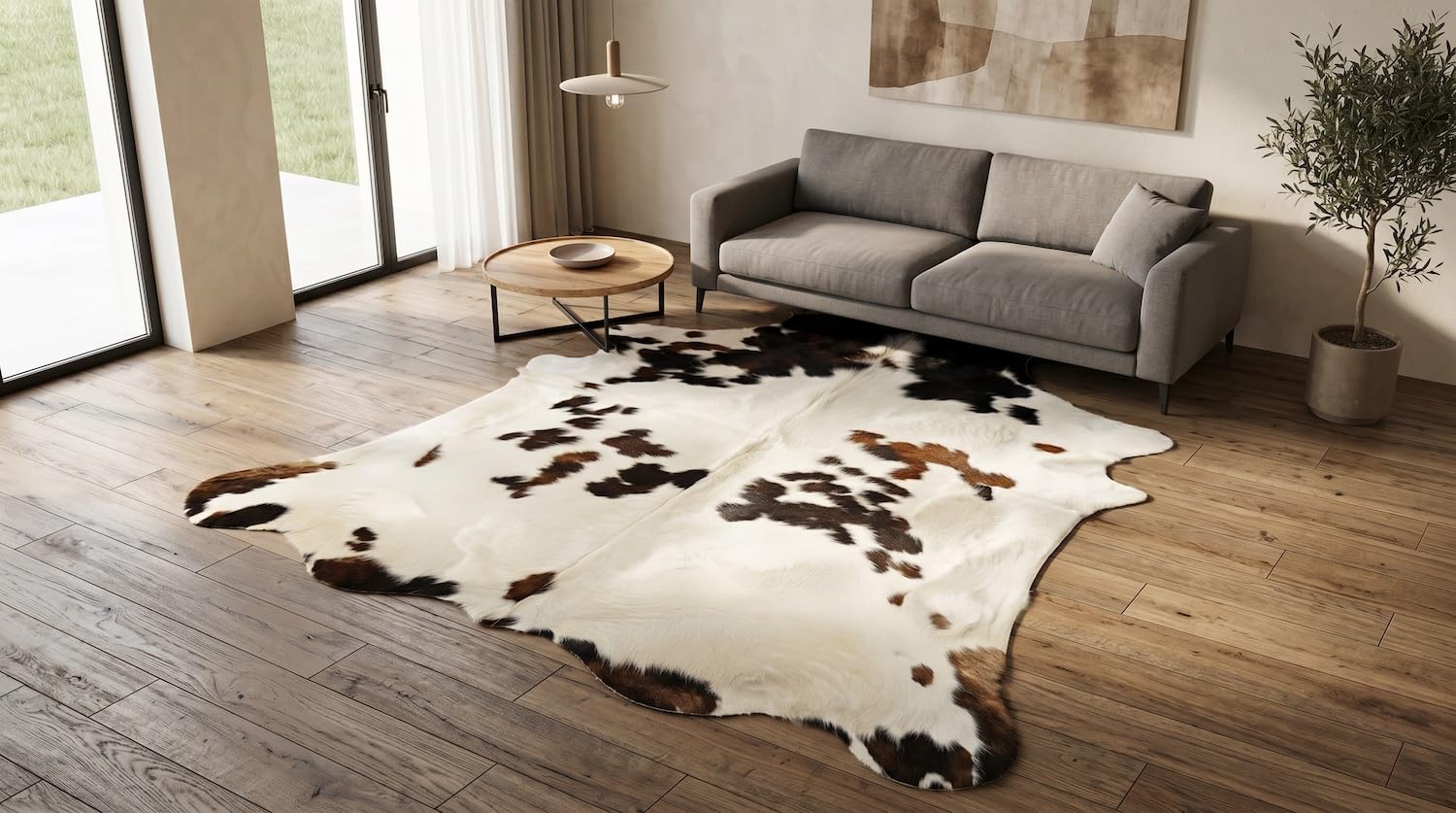 Kuhfelle Online & Nomad KUHFELL RINDERFELL DREIFARBIG BRAUN WEIß 210 x 190 cm Tricolor KUHFELL Teppich