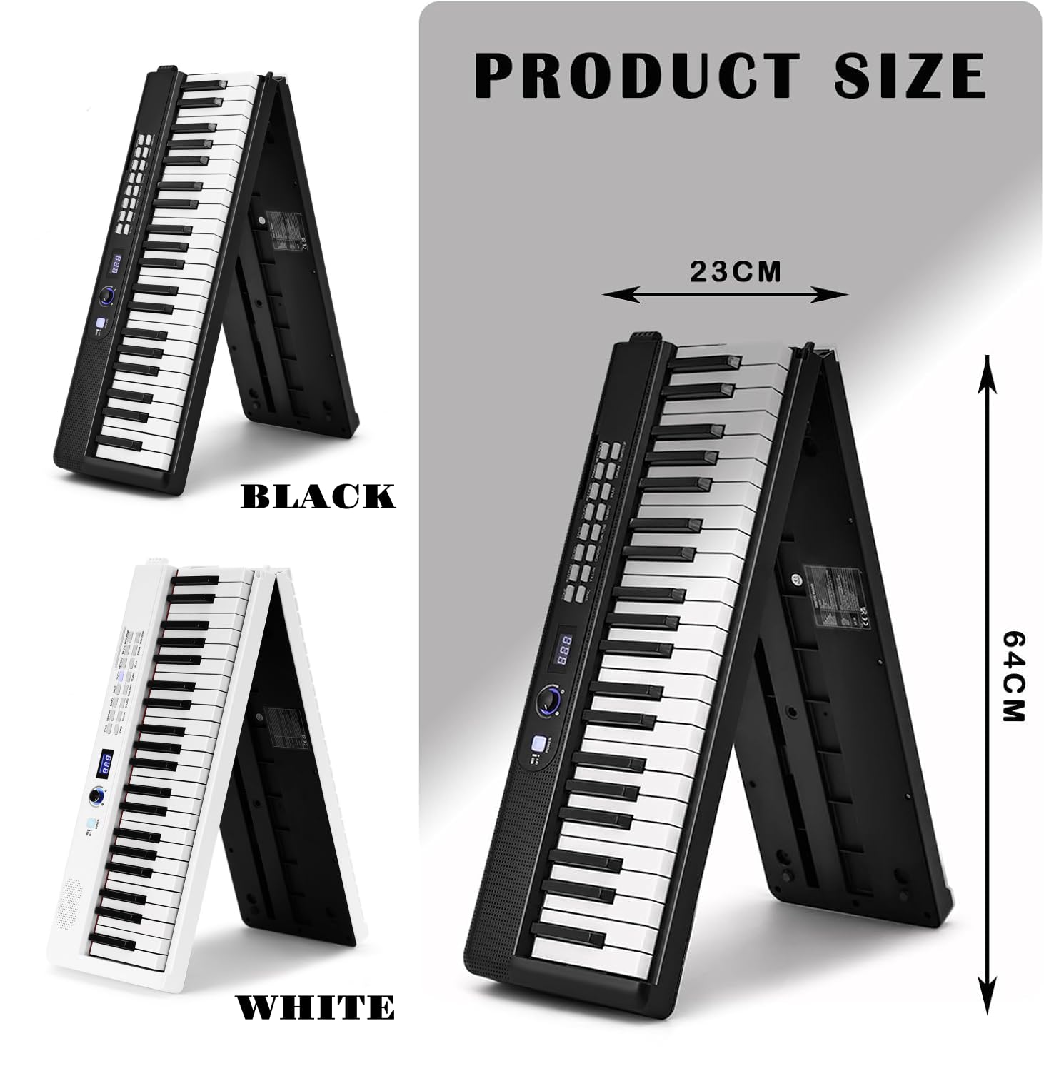 MUSTAR 88 Tasten Faltbares Klavier mit Beleuchteter Tasten, Halbgewichtige Digital Piano, Tragbares E-piano mit Bluetooth, MIDI, Sustain Pedal, Kopfhörer für Anfänger, Weiß