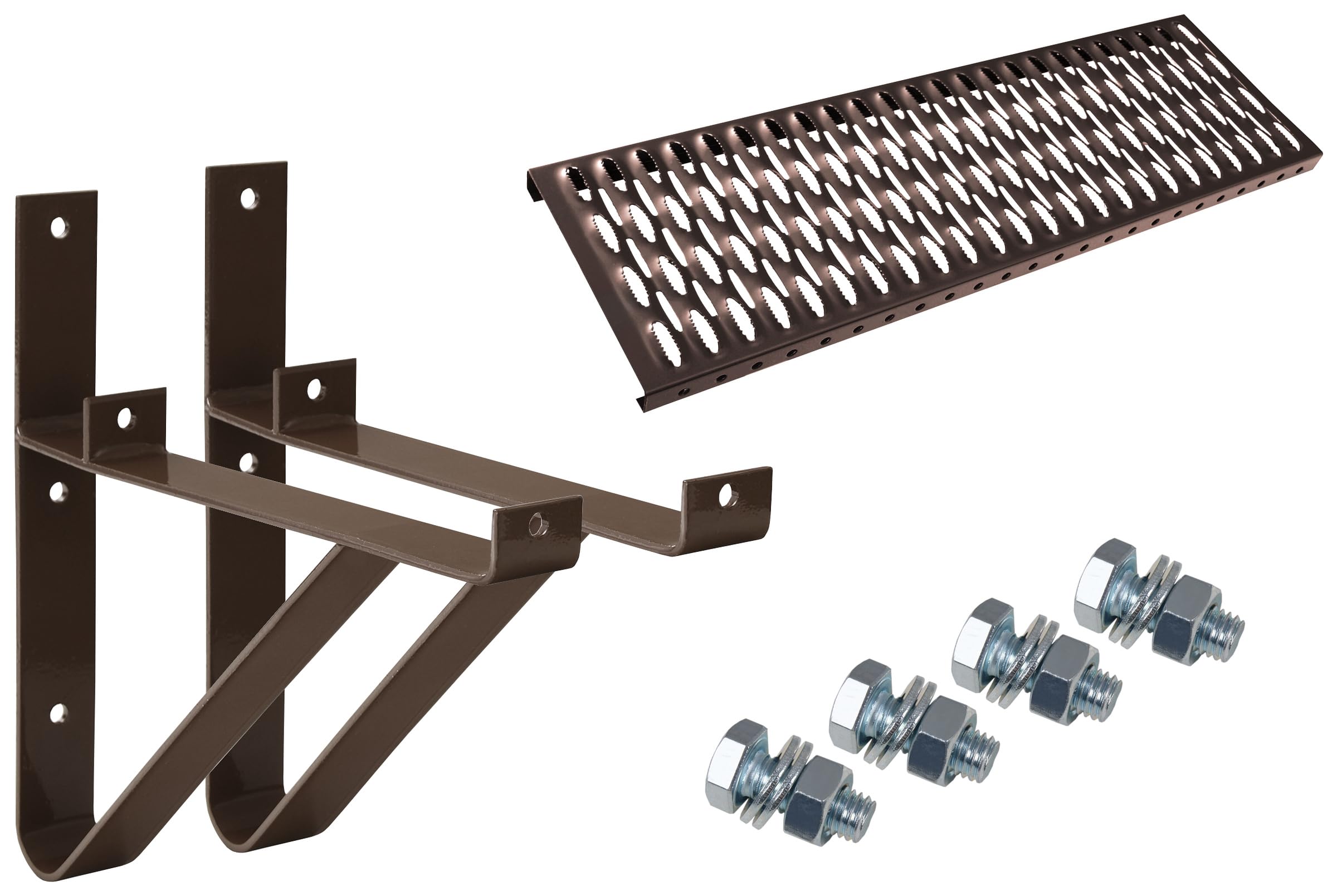 Parotec Gradino da Tetto – Gradini da tetto per spazzacamini – Griglia di camminamento per tetto – Gradino di salita – Piattaforma per camino/muro da 40 cm completa (RAL 8017 – Marrone)