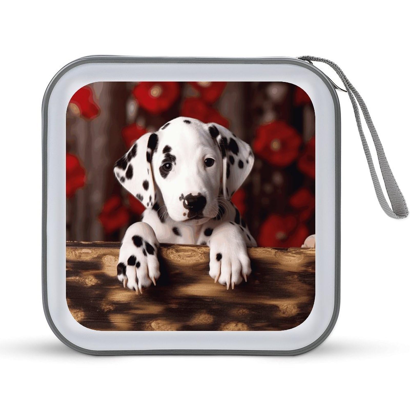 VstaDank - 40 Capacity Dalmatian Puppy CD Case, with Zipper Disc Storage Organizer, Portable Hard Plastic Storage CD Holder, DVD Organizer