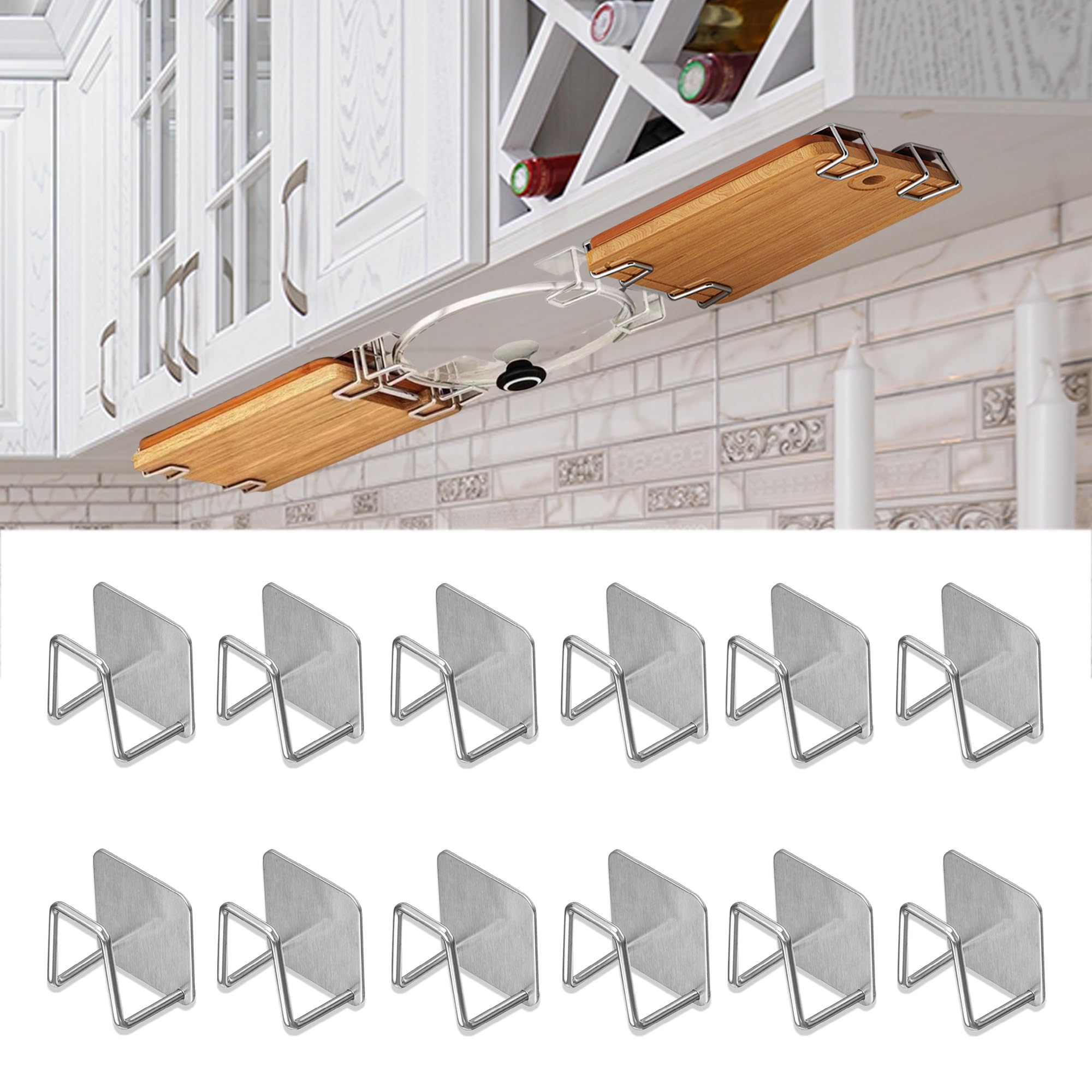 12 Pack Under Cabinet Cutting Board Holder - Pot Lid Organizer for Cabinet, Stainless Steel Cutting Board