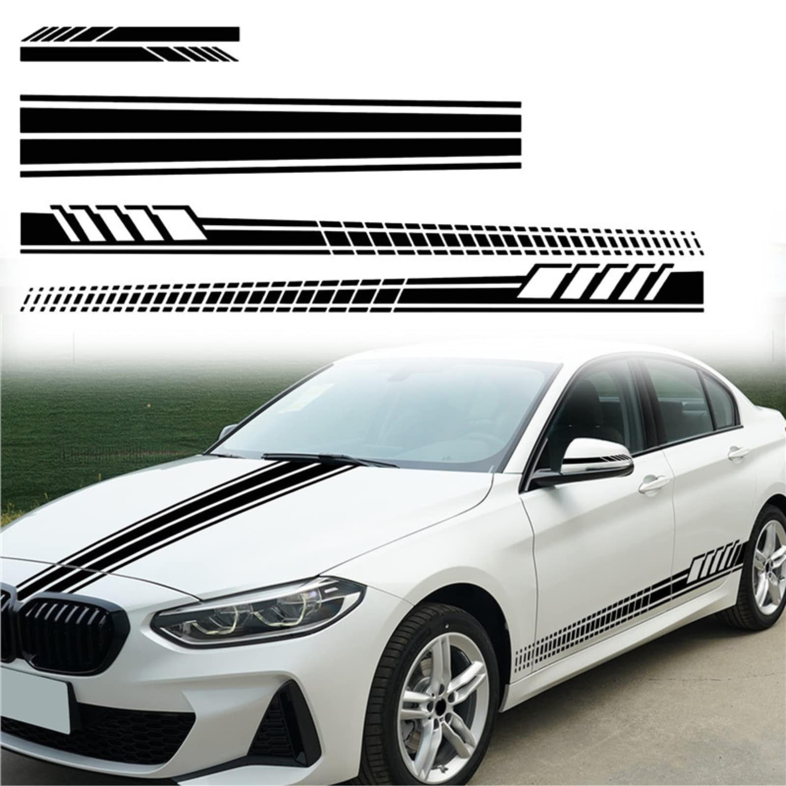 Bandes de sport autocollantes en vinyle noir pour rétroviseurs et capot de voiture (Lot de 5)