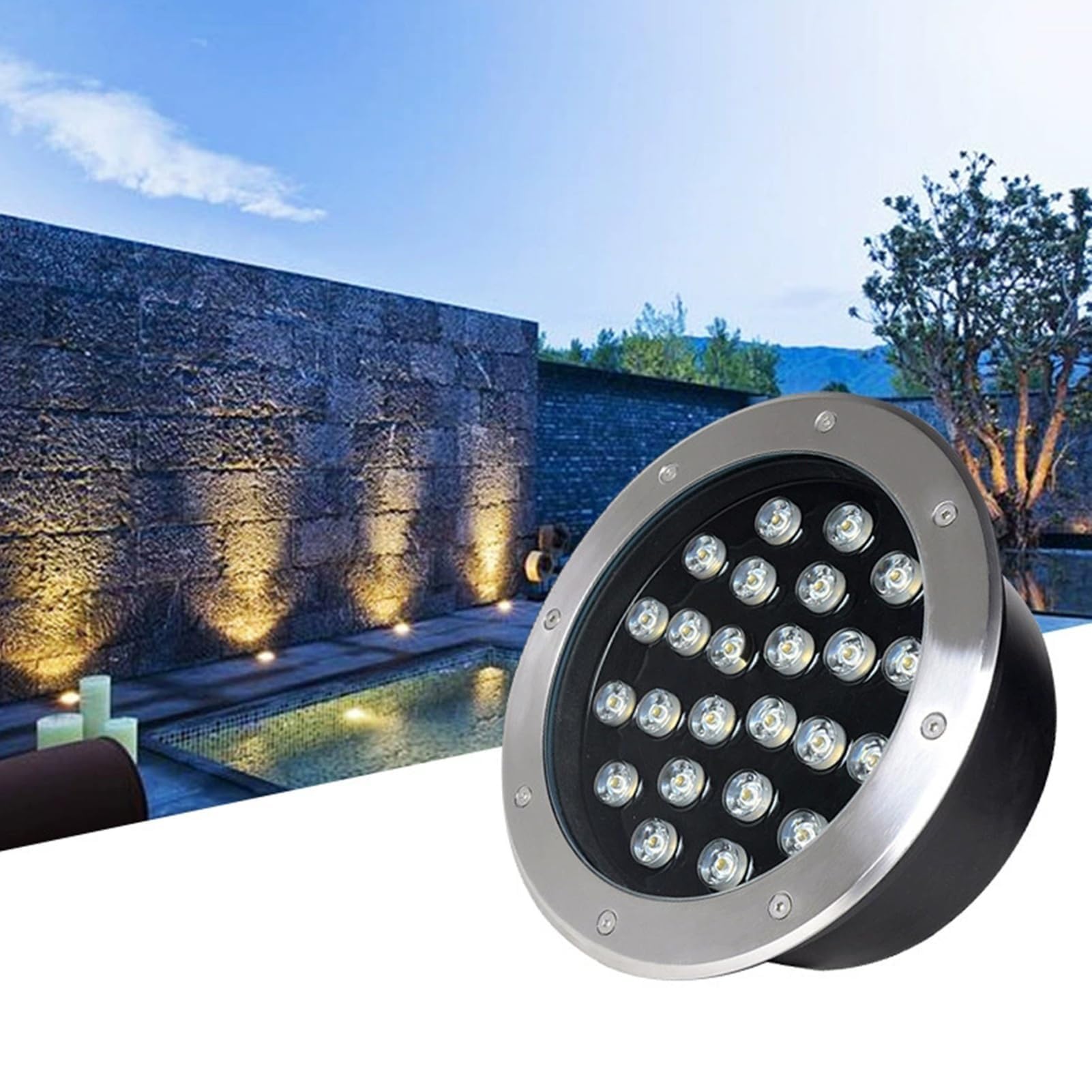 Oświetlenie zewnętrzne LED do zabudowy krajobrazu, wodoodporna wpuszczana lampa ogrodowa IP66 AC 85-265 V, oświetlenie podjazdowe LED (ciepła biel, 18 W)