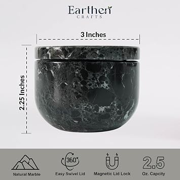 Earthen Crafts Marble Salt Cellar 3 Inch Black Salt Box with Swivel Lid - Spice Container for Kitchen Counter - Salt and Pepper Storage