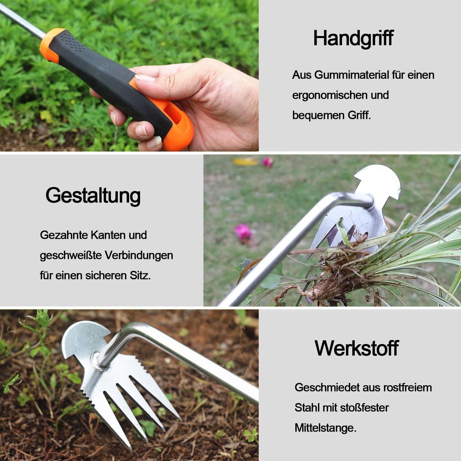 Désherbeur Manuel 4 Dents – 2 Pièces Outil Jardin Acier Inoxydable – Arrache Mauvaises Herbes Racines