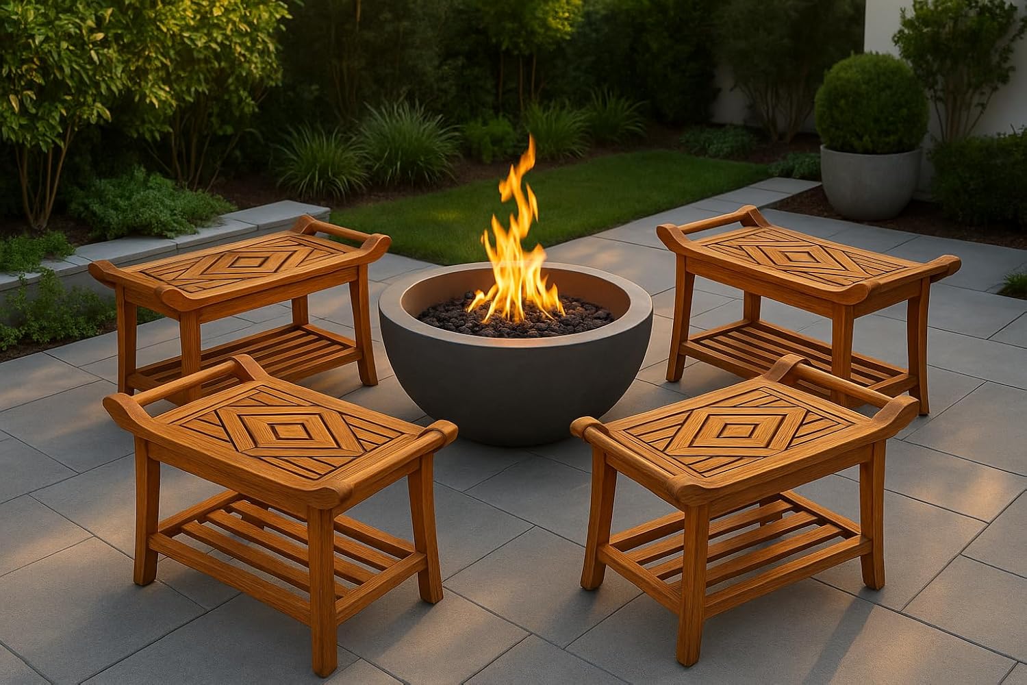 Luxury Teak Shower Bench Stool Seat Chair with Leveling Feet, Waterproof, Teak Oil Finish, Large, 25x19x14, for Bathroom, Spa, Sauna, Pool Deck, Patio, Garden, RV, from Our Diamond Collection