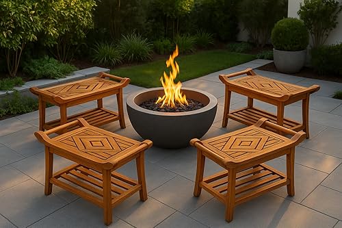 Miniatura 8 de Silla de asiento de banco de ducha de teca de lujo con pies niveladores, impermeable, acabado de aceite de teca, grande, 25 x 19 x 14 pulgadas, para