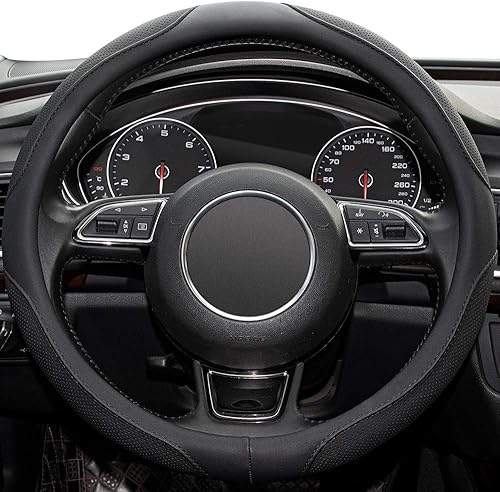 Miniatura 2 de Xizopucy Funda para volante de automóvil, 14.5-15 pulgadas, color negro, universal, cubiertas de cuero de microfibra, transpirable, antideslizante