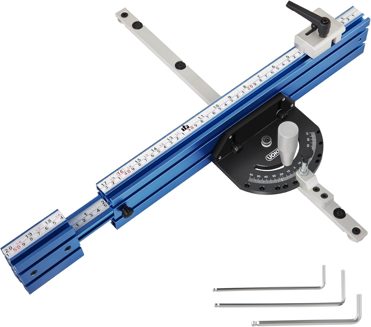 Table Saw Miter Gauge Fence w/11 Preset Angle Stops & Standard 3/4”x 3/8” T-Slotted Miter Bar, Precision Miter Gauge for Table Saw Kit w/20-36 inch Telescoping Aluminum Fence