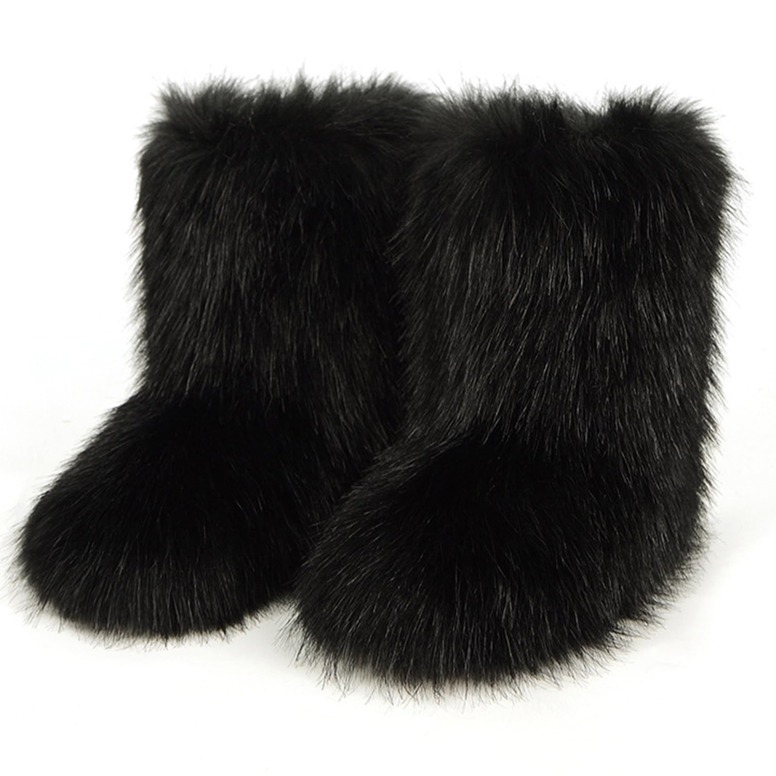 Womens Fuzzy Fluffy Faux Fur Boots Furry Suede Warm Fur Lined Fashion Mid Calf Snow Booties