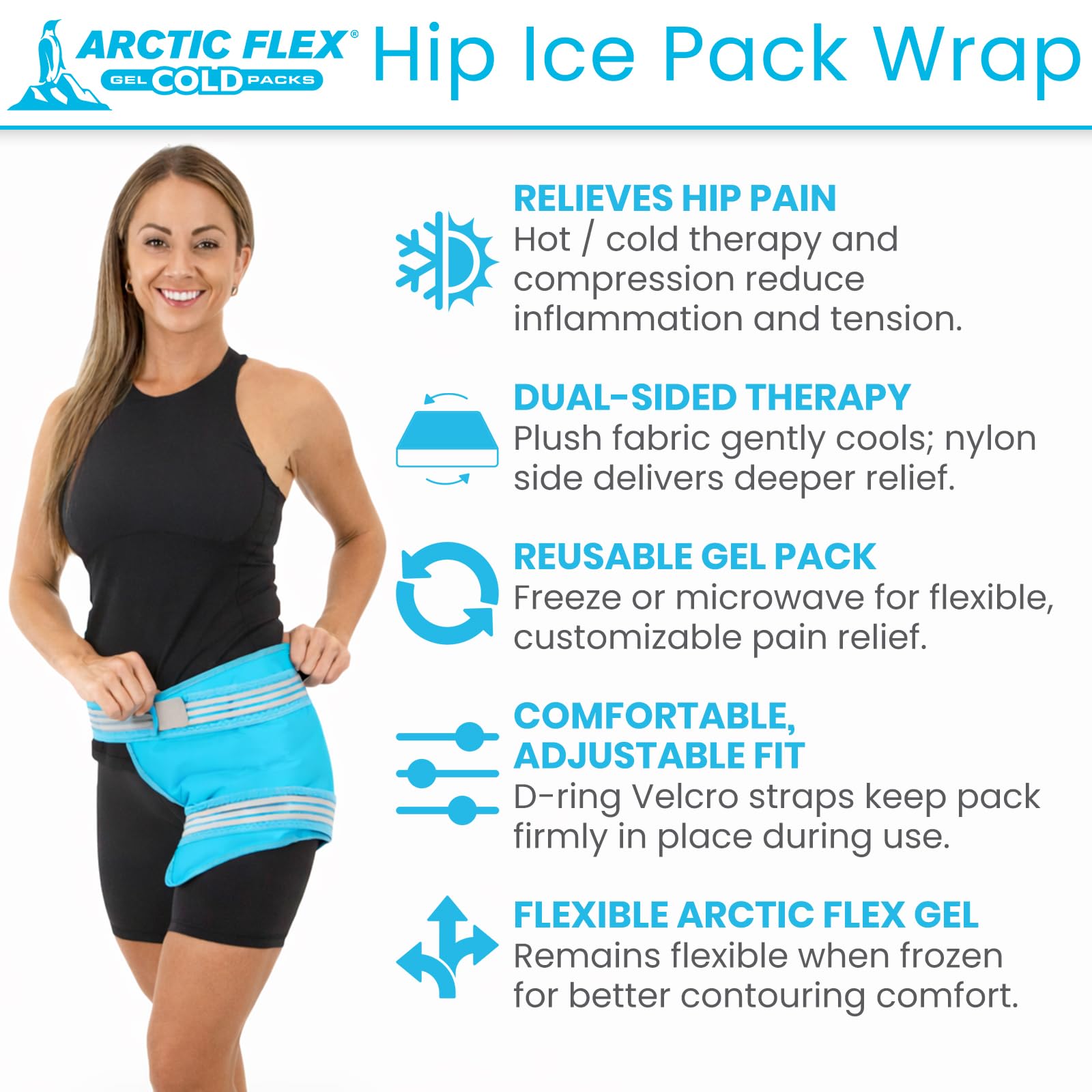 Arctic Flex Fascia per il ghiaccio dell'anca dopo l'intervento chirurgico, supporto in gel riutilizzabile per borsite dell'anca, sostituzione, sollievo dal dolore, infiammazione, artrite, gonfiore,