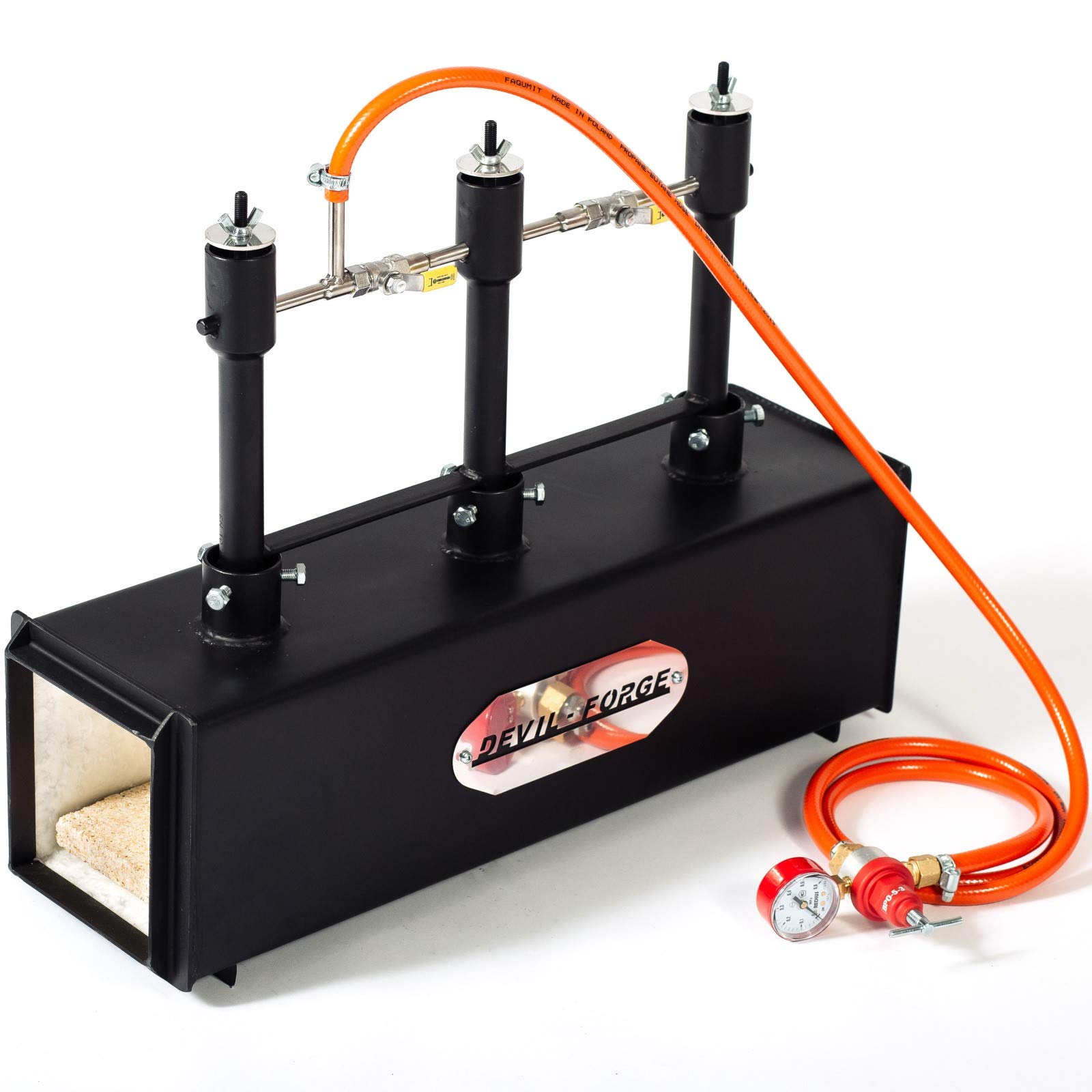 DEVIL-FORGE Gas Propane Forge DFPROF3, 3 Burners DFP (240.000 BTU) use 1, 2 or 3, Gas Ball Valve, Air Choke, Knife Making, Blacksmith, Farrier, 2500°F / 1370°C
