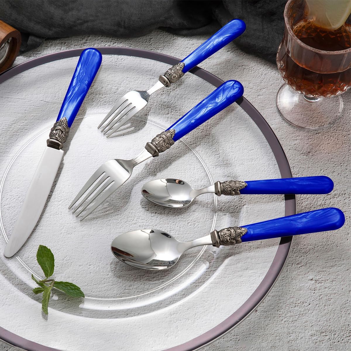 20 pieces 18/10 Stainless Steel Silverware Sets With Deep Blue Handle,Vintage Cutlery Sets,Sliverware set Service for 4,Dishware Safe (20, Deep Blue)