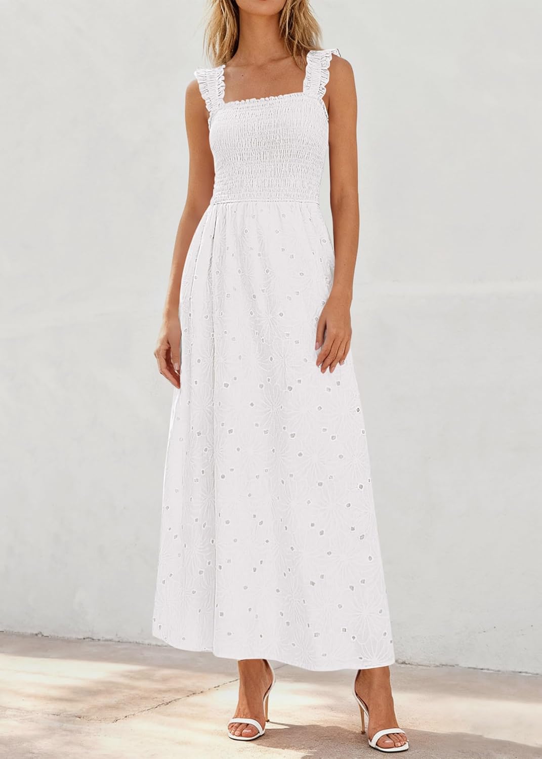 KIRUNDO Summer Lace Dress Vacation Outfits for Women 2026 Wedding Guest Dresses Maxi Beach Boho Sleeveless Cotton Sundress - Image 2