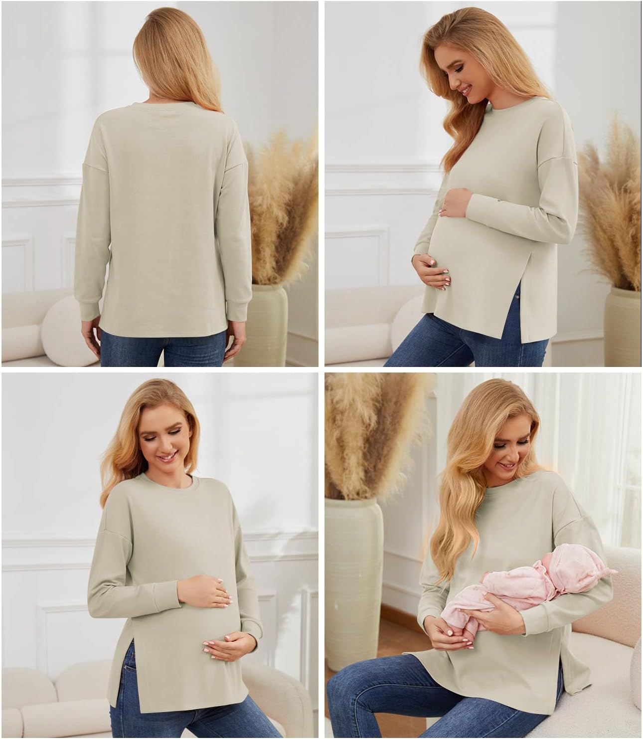 Womens 3 Packs Maternity Shirts Long Sleeve Side Ruched Pregnancy Tee Workout Top Tunic Blouse Mama Clothes