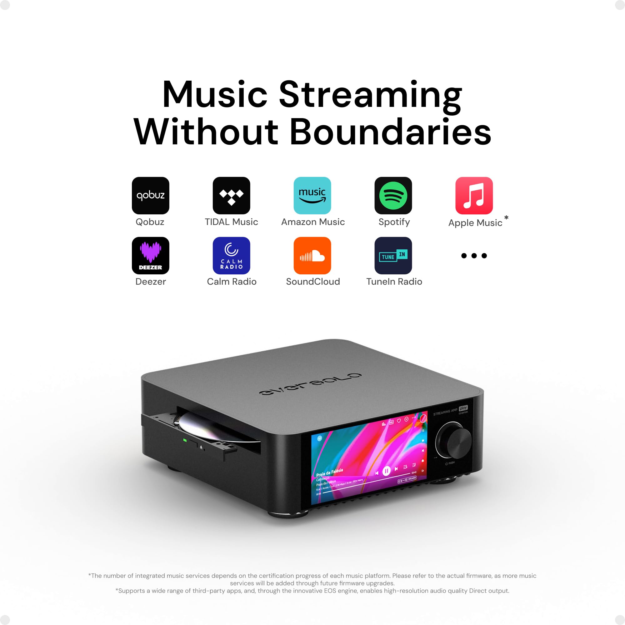 EVERSOLO Reproduce Streaming de música Todo en uno con Amplificador, Pantalla táctil de 5.5 Pulgadas, Compatible con corrección de habitación y habitación, transmisión de Marea, Qobuz, Amazon Music y