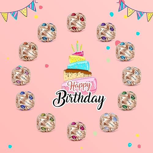 Miniatura 5 de Abalorio de plata de ley 925 con piedra natal de Ningan, abalorio de corazón para pulseras y collares, regalo de cumpleaños para mujeres y niñas