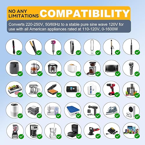 Miniatura 4 de Convertidor de Voltaje de 1600W 220V a 110V, Alimenta Cualquier Electrodoméstico Estadounidense en 220-250V, Plug & Play, Sin Limitaciones,