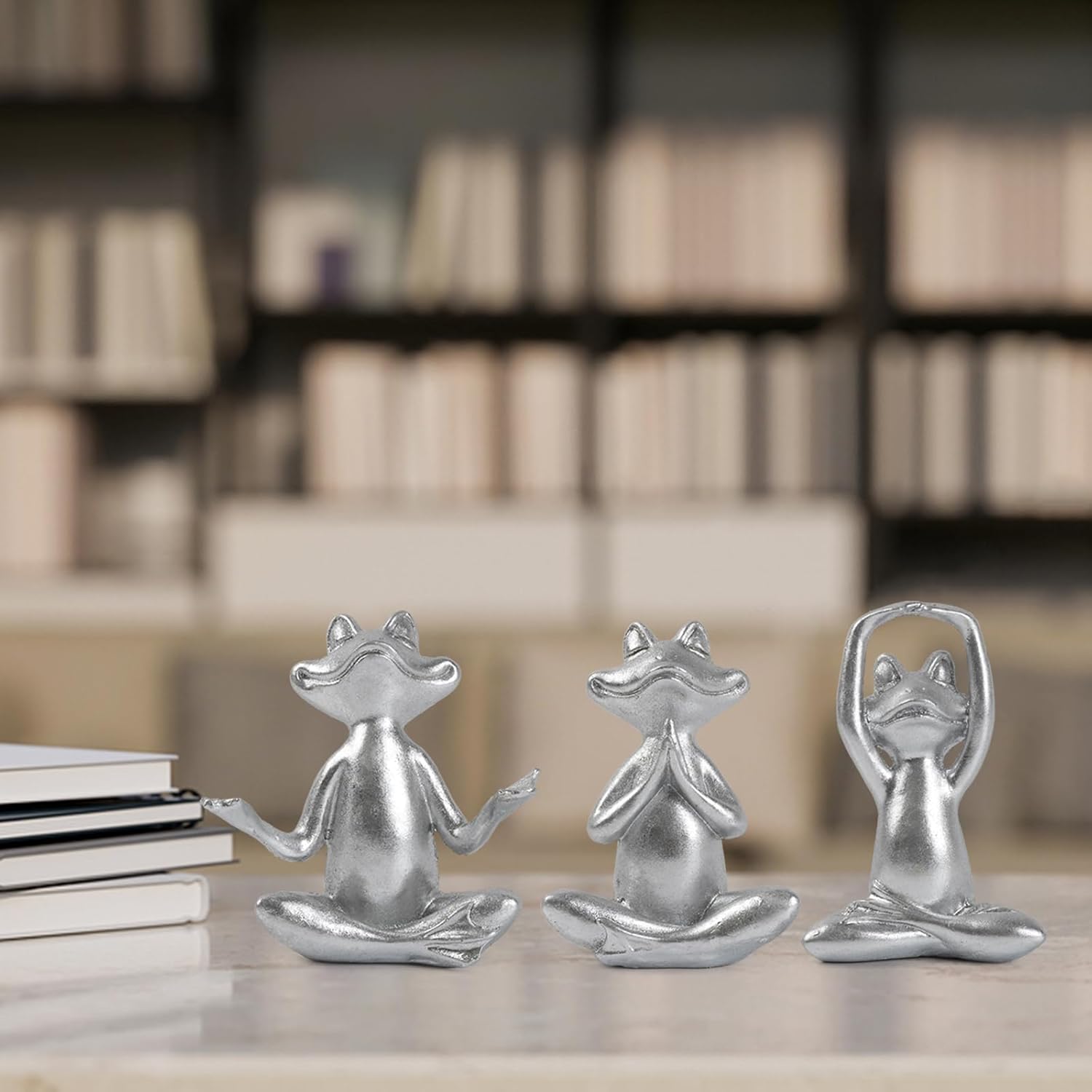 Suoedd Silver Frog Figurines Yoga Decor Set of 3 –Frog Yoga Statues for Modern Living Room Table Office Bookshelf Shelves Home Sculptures Decor, for Mom Dad Women - Image 7