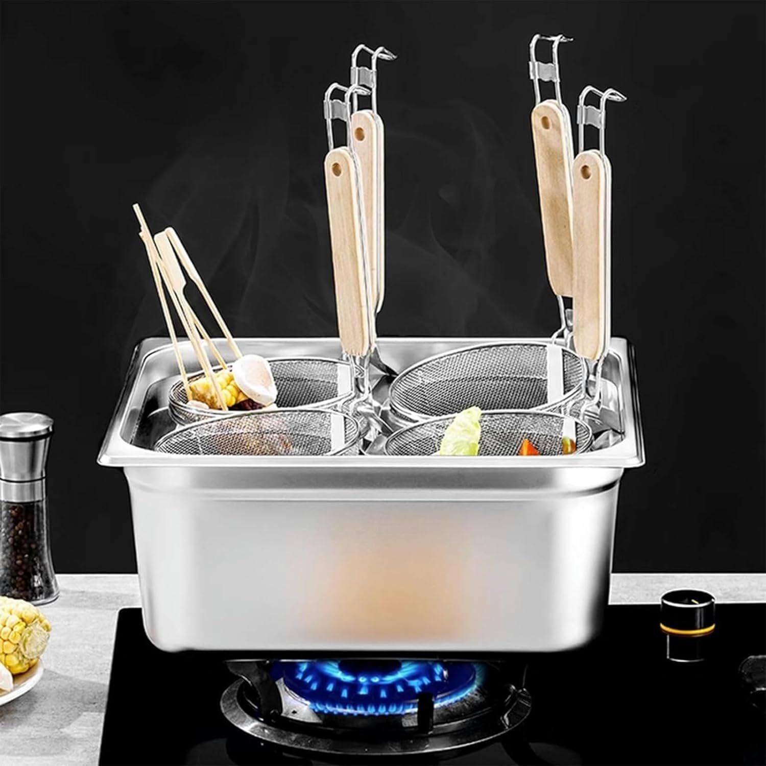 XENITE 2/4/6 Holes Pasta Cooker Insert Set, Multifunection Stainless Steel Square Stockpot for Home Kitchen Restaurant Commercial Cooking Tool (Color : Silver, Size : 2 Holes)