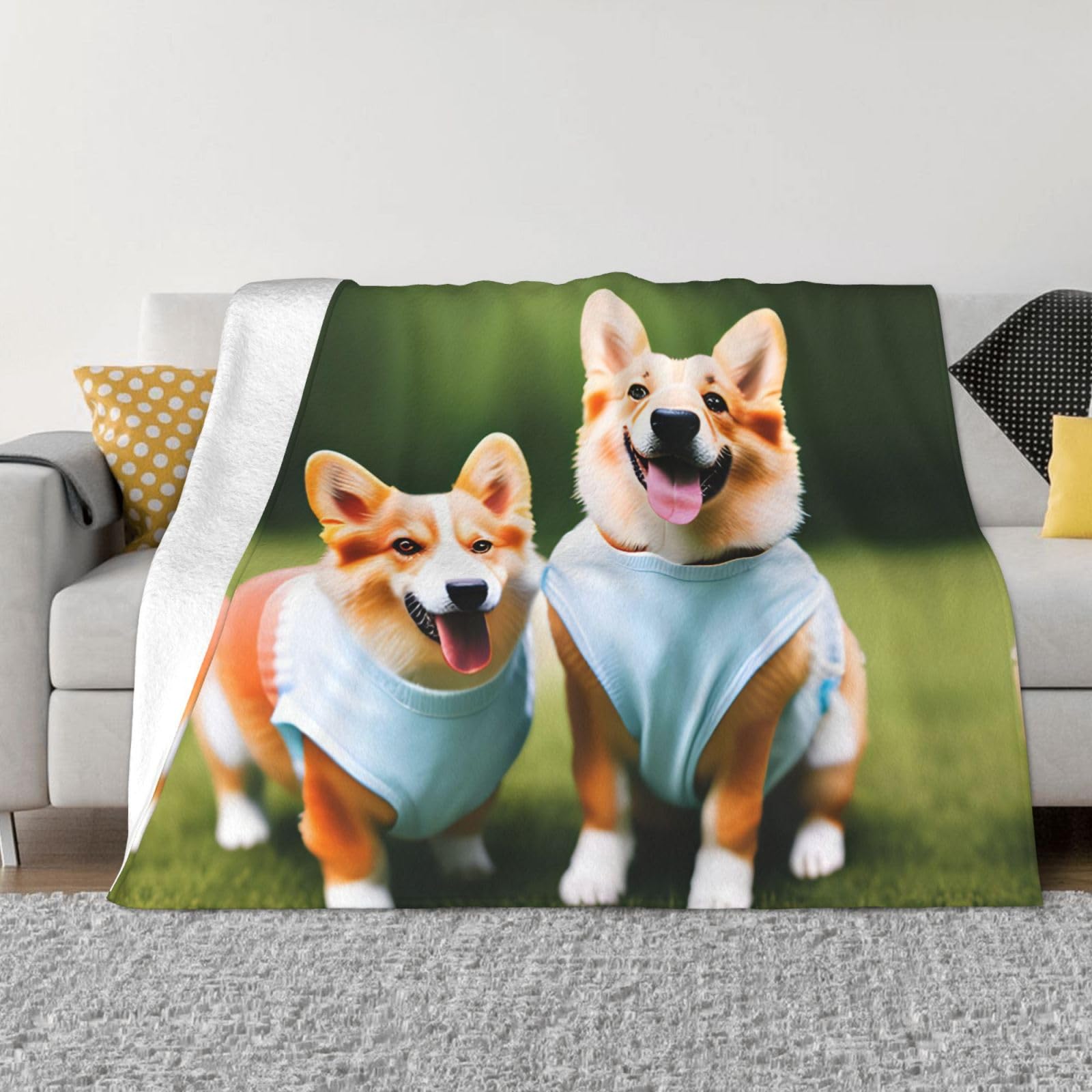 Coperta In Pile Di Flanella Morbida Con Stamapa Corgi, 152x127 Cm, Leggera E Calda, Per Divano, Letto, Viaggi E Ufficio, Regalo Per Amanti Dei Cani
