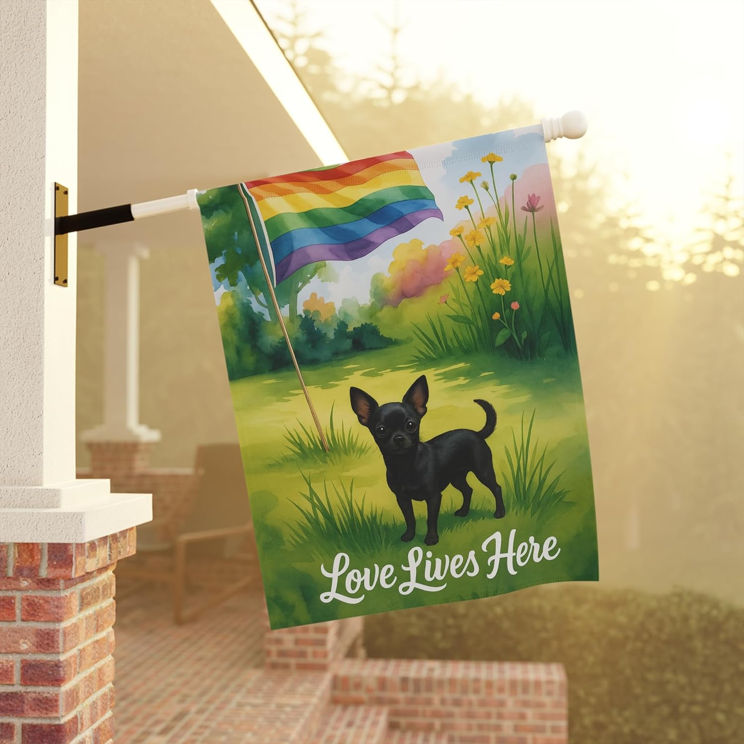 PUDDINFLAGS Garden Flag, LGBTQ+ Pride Brown Chihuahua Banner, Ally Love, Rainbow House Decoration, Yard Art Housewarming