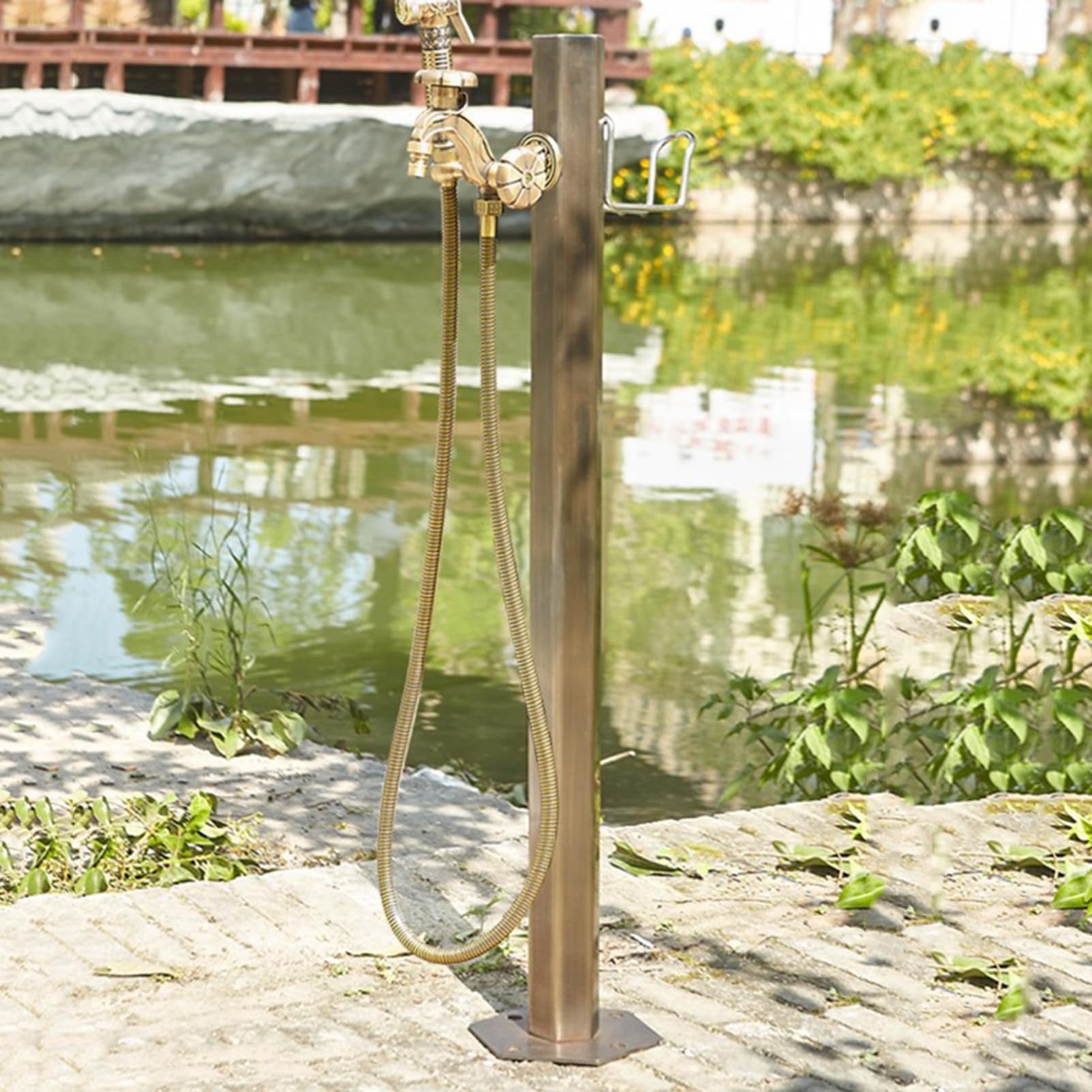 ZYCHSJXA Freestanding Garden Water Column with Copper Faucet Decorative Fountain Dispenser for Irrigation Antifreeze and Hose Stand Hydrant Function