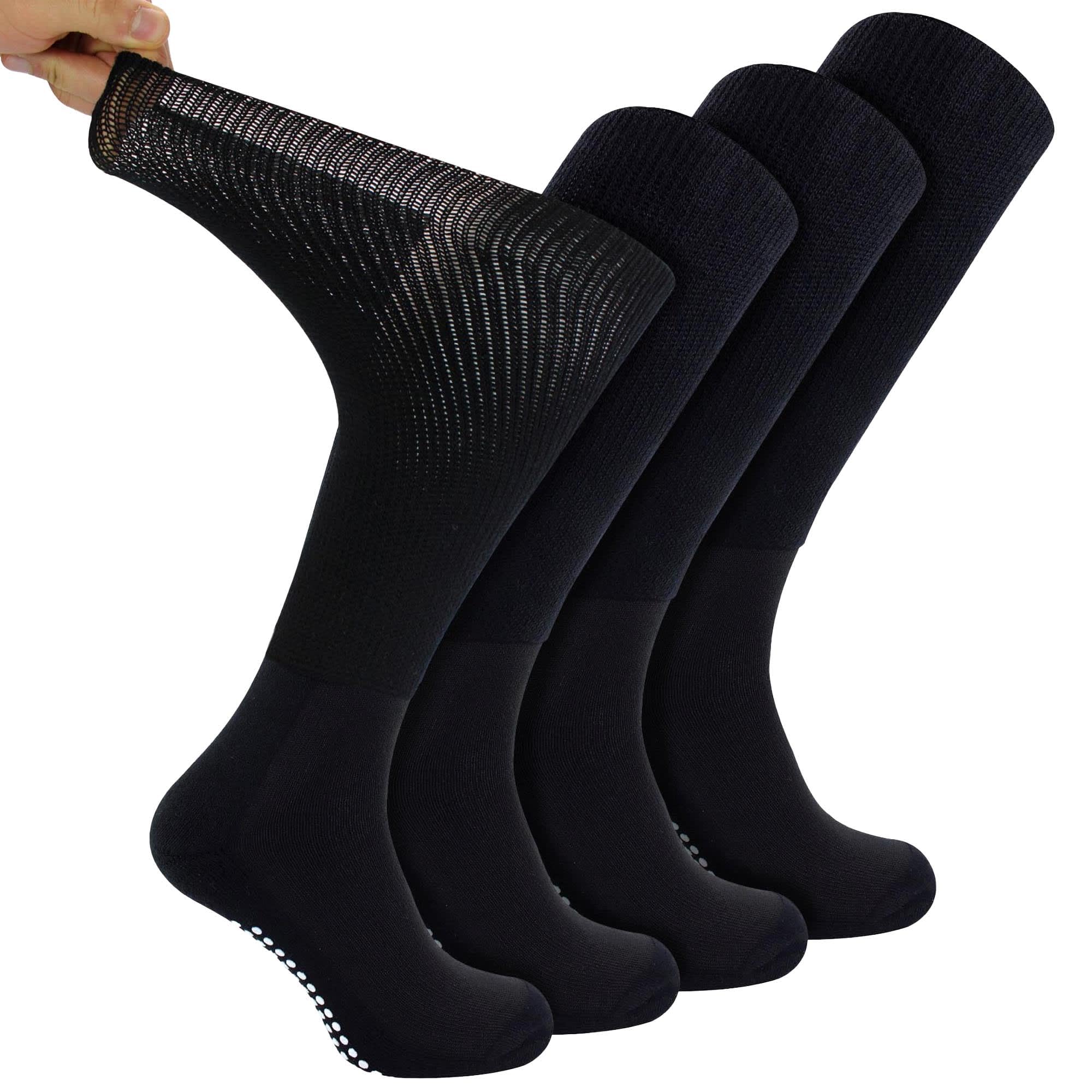 Dr.Socks 4 Pack Bamboo Diabetic Knee High Socks with Grips | Mens & Ladies | Extra Wide Long Slipper Socks for Swollen Feet & Legs