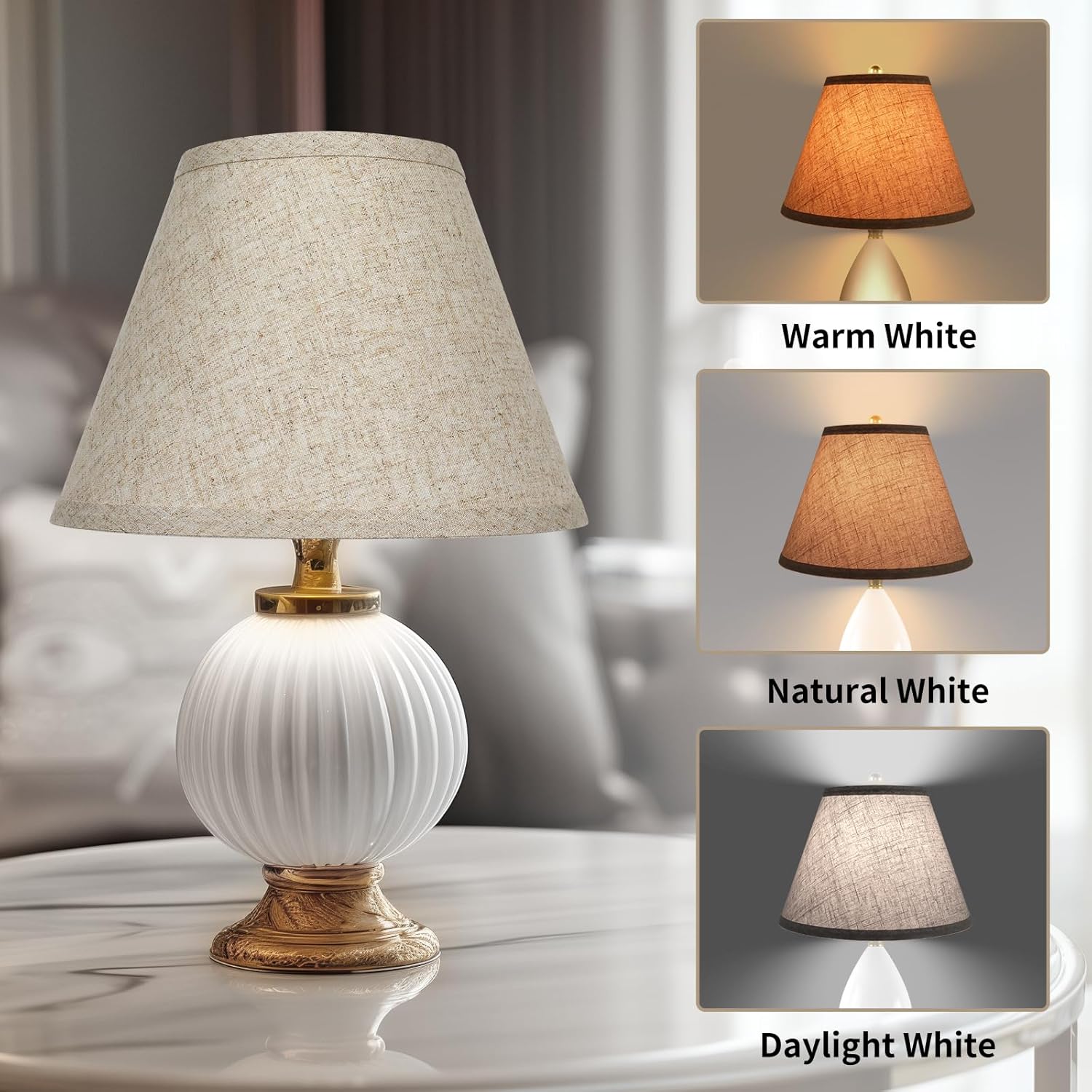 ALUCSET Lamp Shades Set of 2, Medium Brown Lampshade 7x13x9 inch, Barrel Lamphades for Table Floor Lamp, Easy Assembly Required Fabric Natural Linen Lamp Cover, Double Lamp Shade Harp Holder Included