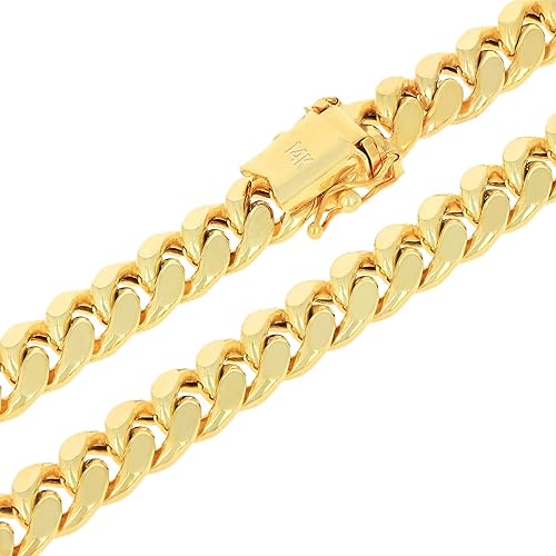 Nuragold 14k Real Yellow Gold Miami Cuban Link 7.5mm Chain Necklace (16"-30") Italian Jewelry for Men & Women