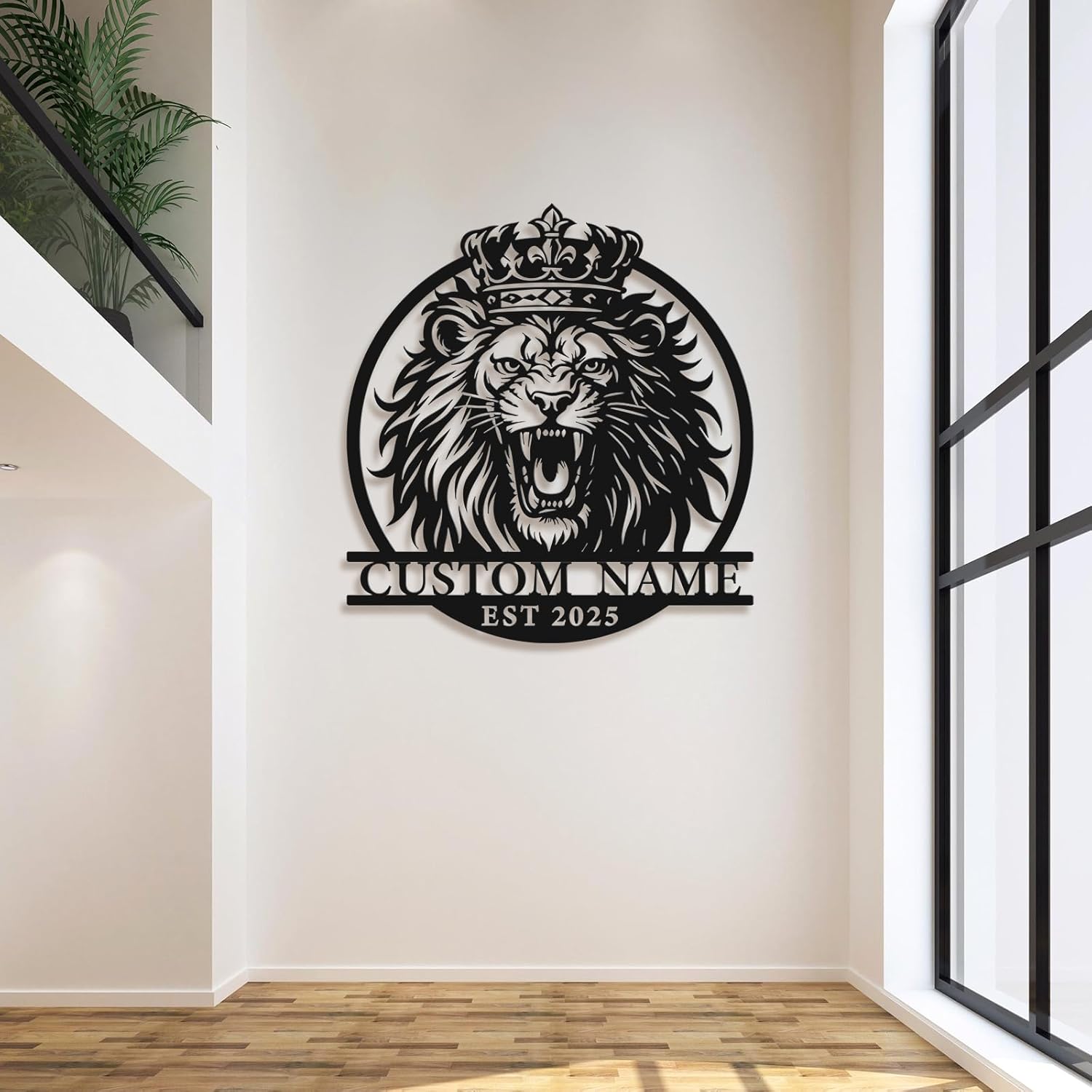 Personalized Lion Metal Sign, Customized Lion Decorative Wall Art Home Hanging Decor Wall Sculpture, Black Metal Signs Customized Last Name Famlily Sign Wall Decor for Living Room, Office, Man Cave - Design 2