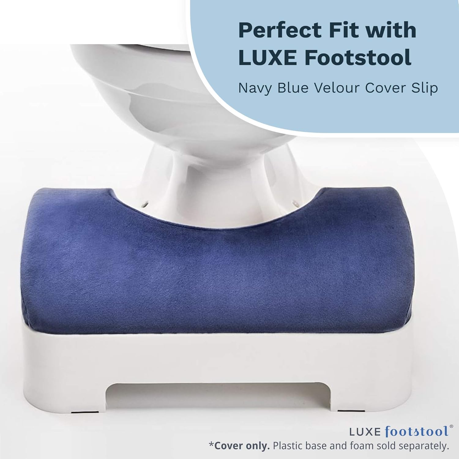 Luxe Velour Zip Cover for Luxe Comfort Soft & Ergonomic Toilet Footstool, Navy Blue, Water-Resistant (Cover Only!) : Home & Kitchen