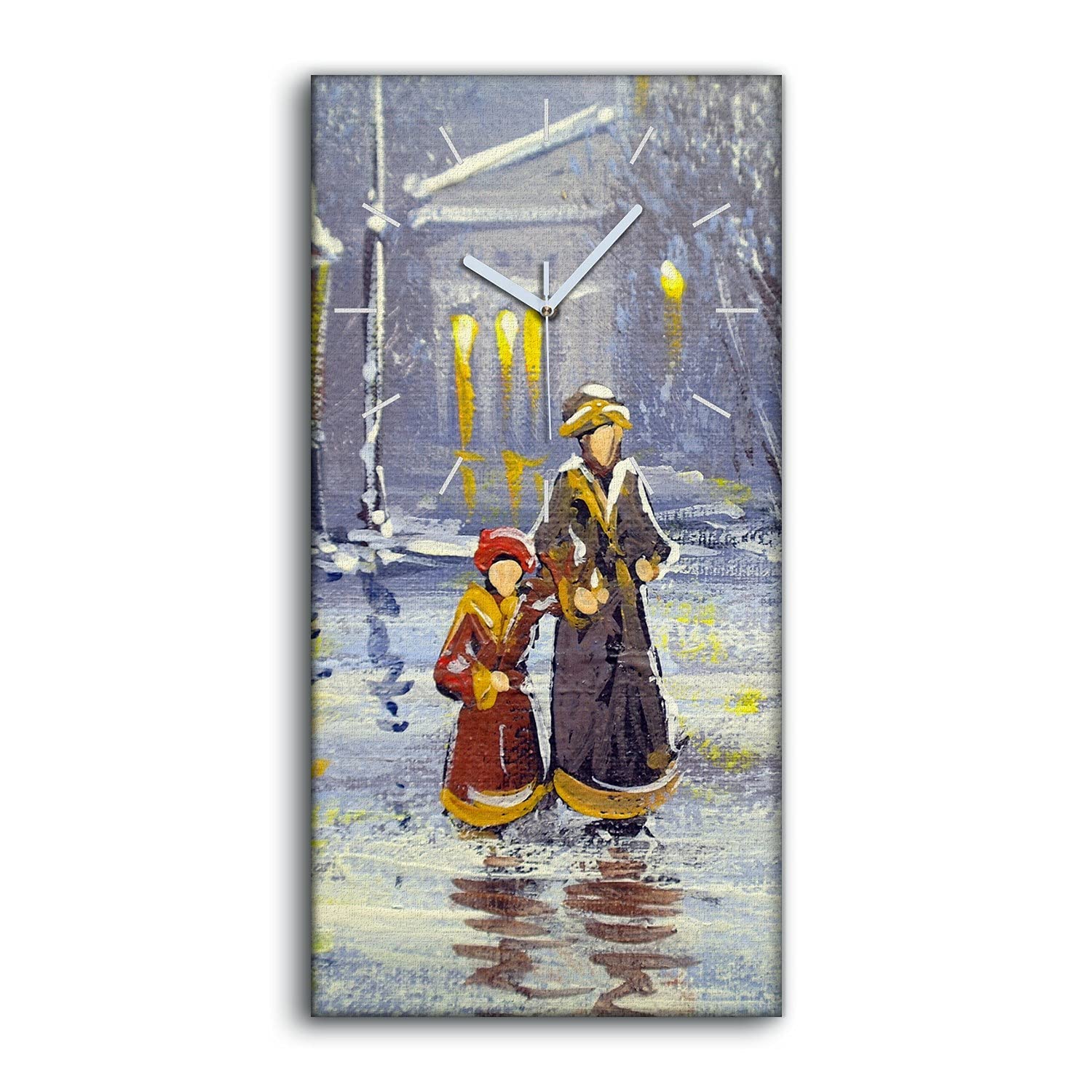 Horloge sur toile sans tic-tac pour chambre et salon déco paysage neige 30x60