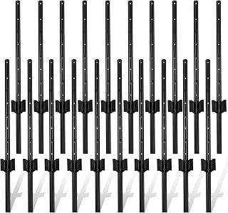 Therwen 20 Pcs 3 Feet Sturdy Duty Metal Fence Post Steel U Post Corner Anchor Stakes for Holding Privacy Garden Yard Outdoor Wire(Black)