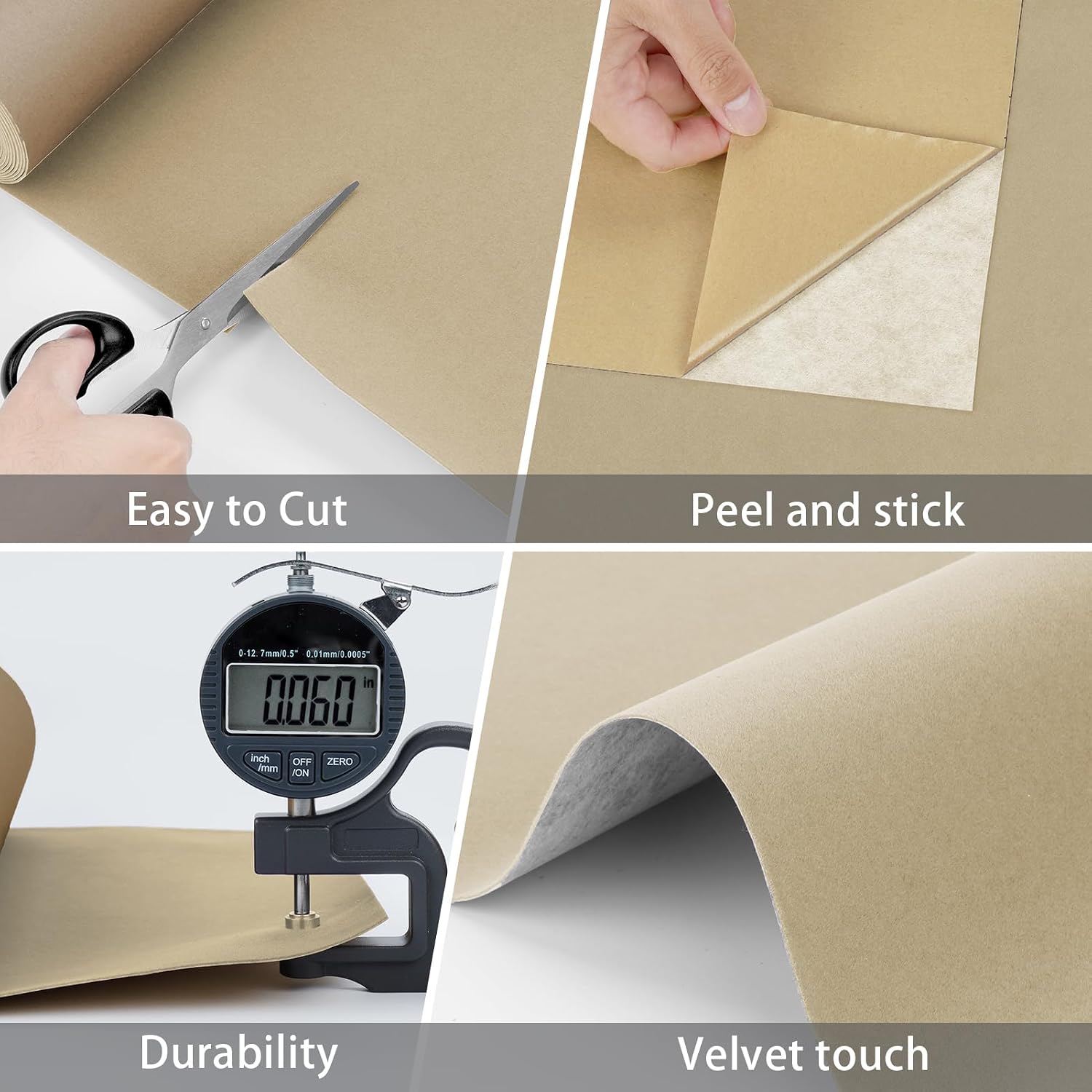 WESTICK Self Adhesive Velvet Drawer Liner Beige Felt Drawer Liners for Jewelry Box Velvet Flocking Liner Peel and Stick Decorative Velvet Wallpaper for Cabinets Bedroom Walls DIY Crafts 12" x 394"